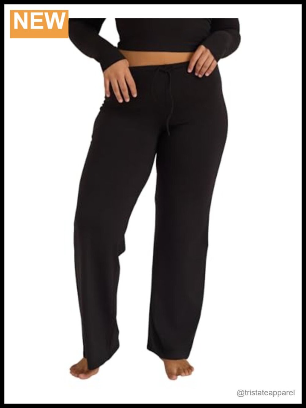 Straight Leg Mid Rise Pants Stretch Cotton Jersey Pull On Comfy